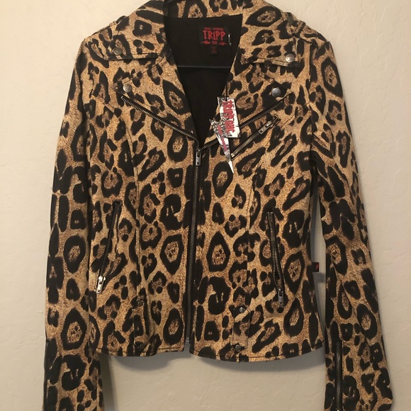 Tripp NYC Leopard Wild Child Moto Jacket NWT Small - Picture 4 of 5